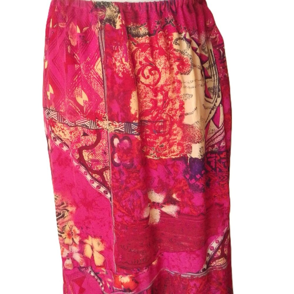 Silk Midi Skirt by Chico's/ Ruffled Slit Hem/ Hot Pink Floral/ 2